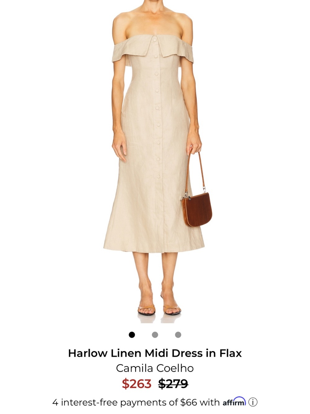 Camila Coelho Off-Shoulder Linen Midi Dress in Flax